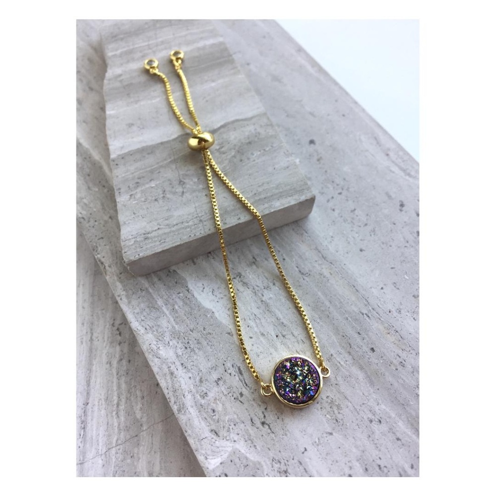 Gold Adjustable Chain Bracelet/ Druzy Gemstone